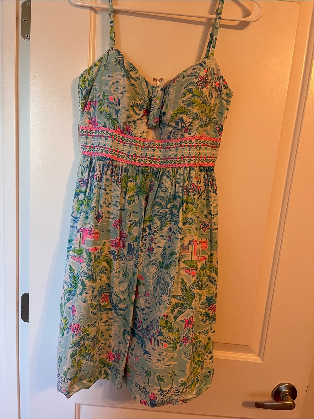 Lilly Pulitzer Seafoam Tropical Print Sundress with Pink & Green Accents